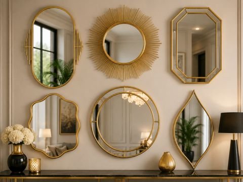 Gold-framed stylish decorative mirror