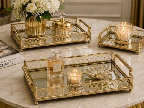 Gilded metal and glass decorative tray