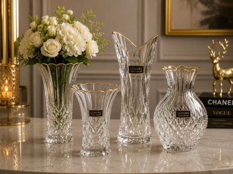 Hand-blown crystal decorative vase